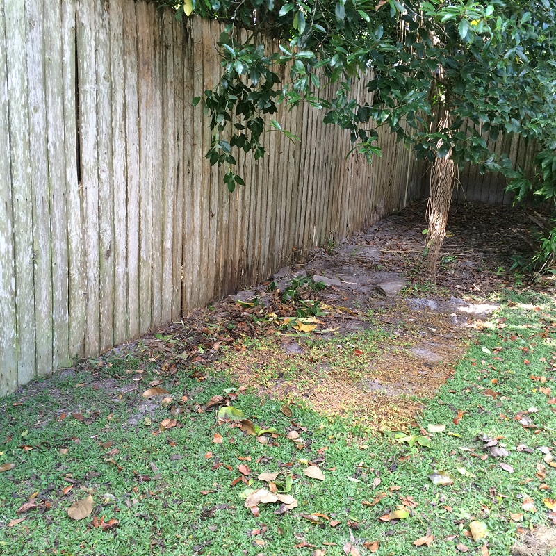 Wood fence repaired by reusing existing panels and replacing damaged posts with pressure-treated 4x4 posts in Orlando FL